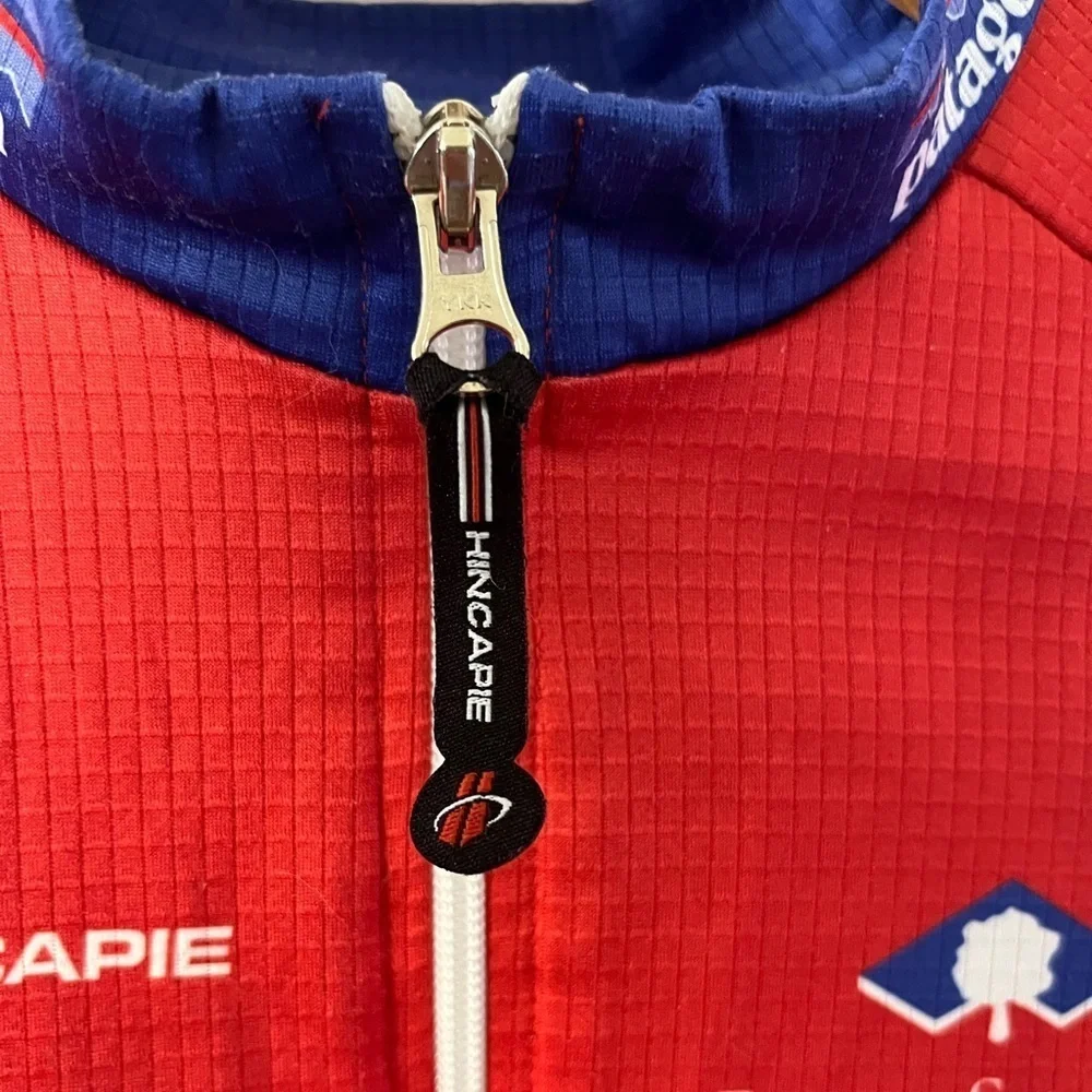 Hincapie Team Clover Cycling Jersey Red Blue Full Zip Long Sleeve Size M